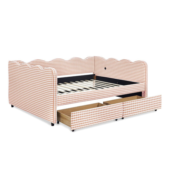 English Elm Spare Parts Plaid Upholstered Convertible Daybed with Usb Charging Wavy Silhouette W1413P384944