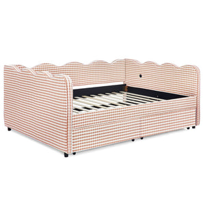 English Elm Spare Parts Plaid Upholstered Convertible Daybed with Usb Charging Wavy Silhouette W1413P384944