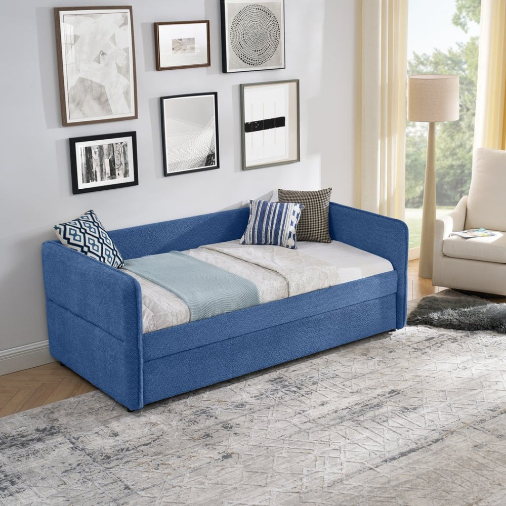 English Elm Spare Twin Daybed with Trundle Striped Upholstered Sofa Bed for Guest Rooms W1413P409938