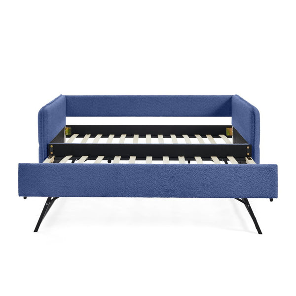 English Elm Spare Twin Daybed with Trundle Striped Upholstered Sofa Bed for Guest Rooms W1413P409938