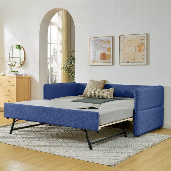 English Elm Spare Twin Daybed with Trundle Striped Upholstered Sofa Bed for Guest Rooms W1413P409938