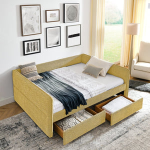 English Elm Spare Parts Striped Upholstered Daybed with Storage Drawers for Bedroom Lounge W1413P409948