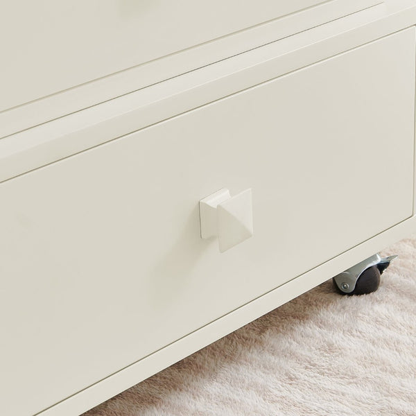 English Elm High-gloss Lacquered Rolling Lift Top End Table with Built-in Charging and Lockable Casters White W1413P447451