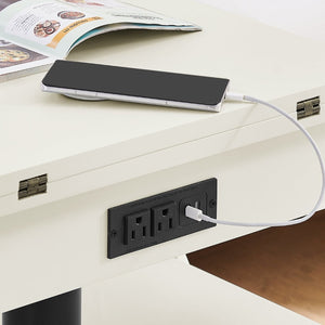 English Elm High-gloss Lacquered Rolling Lift Top End Table with Built-in Charging and Lockable Casters White W1413P447451