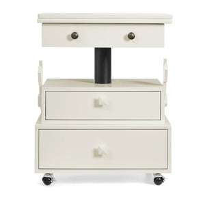 English Elm High-gloss Lacquered Rolling Lift Top End Table with Built-in Charging and Lockable Casters White W1413P447451