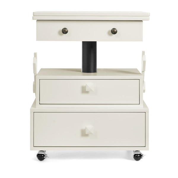English Elm High-gloss Lacquered Rolling Lift Top End Table with Built-in Charging and Lockable Casters White W1413P447451