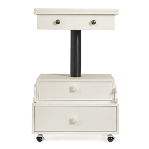 English Elm High-gloss Lacquered Rolling Lift Top End Table with Built-in Charging and Lockable Casters White W1413P447451