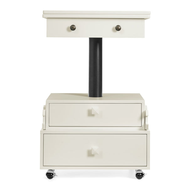 English Elm High-gloss Lacquered Rolling Lift Top End Table with Built-in Charging and Lockable Casters White W1413P447451