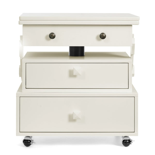 English Elm High-gloss Lacquered Rolling Lift Top End Table with Built-in Charging and Lockable Casters White W1413P447451