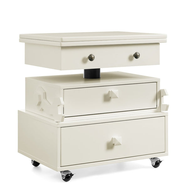 English Elm High-gloss Lacquered Rolling Lift Top End Table with Built-in Charging and Lockable Casters White W1413P447451