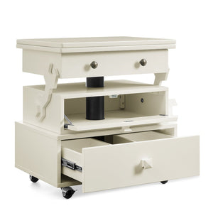 English Elm High-gloss Lacquered Rolling Lift Top End Table with Built-in Charging and Lockable Casters White W1413P447451