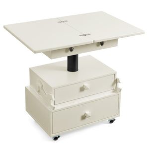 English Elm High-gloss Lacquered Rolling Lift Top End Table with Built-in Charging and Lockable Casters White W1413P447451
