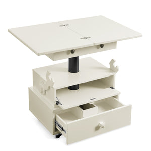 English Elm High-gloss Lacquered Rolling Lift Top End Table with Built-in Charging and Lockable Casters White W1413P447451