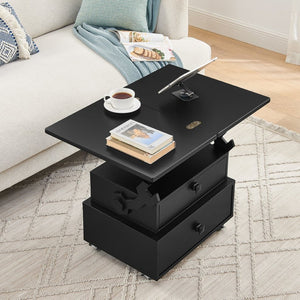 English Elm High-gloss Lacquered Rolling Lift Top End Table with Built-in Charging and Lockable Casters Black W1413P447452