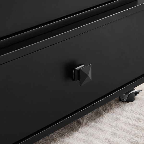 English Elm High-gloss Lacquered Rolling Lift Top End Table with Built-in Charging and Lockable Casters Black W1413P447452