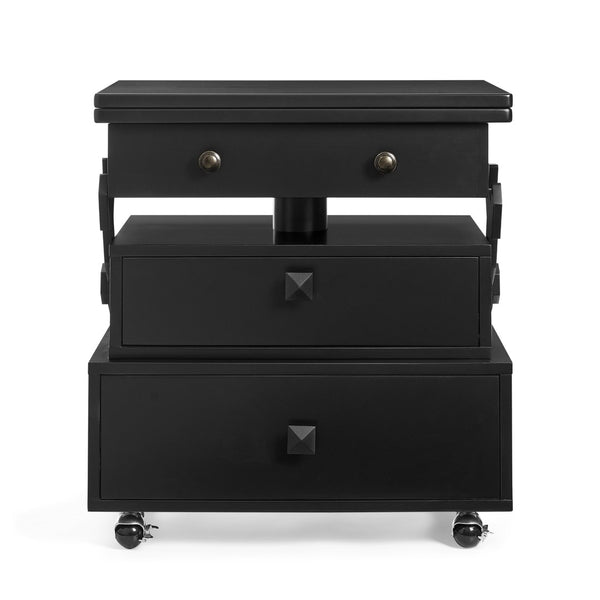 English Elm High-gloss Lacquered Rolling Lift Top End Table with Built-in Charging and Lockable Casters Black W1413P447452