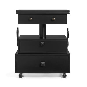 English Elm High-gloss Lacquered Rolling Lift Top End Table with Built-in Charging and Lockable Casters Black W1413P447452