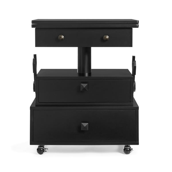 English Elm High-gloss Lacquered Rolling Lift Top End Table with Built-in Charging and Lockable Casters Black W1413P447452