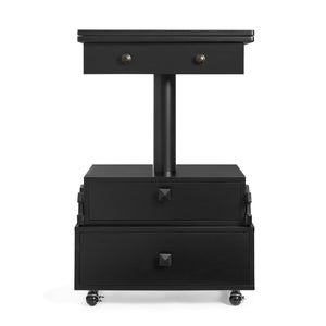English Elm High-gloss Lacquered Rolling Lift Top End Table with Built-in Charging and Lockable Casters Black W1413P447452