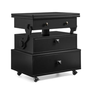 English Elm High-gloss Lacquered Rolling Lift Top End Table with Built-in Charging and Lockable Casters Black W1413P447452