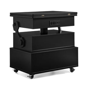 English Elm High-gloss Lacquered Rolling Lift Top End Table with Built-in Charging and Lockable Casters Black W1413P447452
