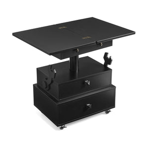 English Elm High-gloss Lacquered Rolling Lift Top End Table with Built-in Charging and Lockable Casters Black W1413P447452