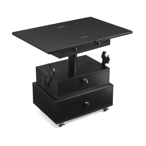 English Elm High-gloss Lacquered Rolling Lift Top End Table with Built-in Charging and Lockable Casters Black W1413P447452