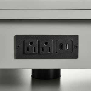 English Elm High-gloss Lacquered Rolling Lift Top End Table with Built-in Charging and Lockable Casters Grey W1413P447453