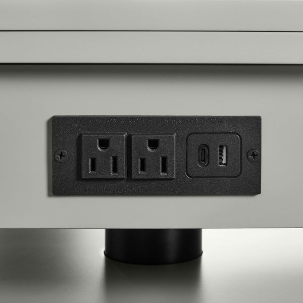 English Elm High-gloss Lacquered Rolling Lift Top End Table with Built-in Charging and Lockable Casters Grey W1413P447453
