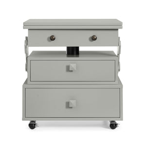 English Elm High-gloss Lacquered Rolling Lift Top End Table with Built-in Charging and Lockable Casters Grey W1413P447453