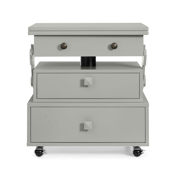 English Elm High-gloss Lacquered Rolling Lift Top End Table with Built-in Charging and Lockable Casters Grey W1413P447453