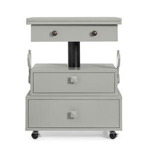 English Elm High-gloss Lacquered Rolling Lift Top End Table with Built-in Charging and Lockable Casters Grey W1413P447453