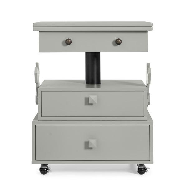 English Elm High-gloss Lacquered Rolling Lift Top End Table with Built-in Charging and Lockable Casters Grey W1413P447453