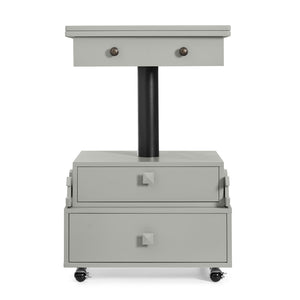 English Elm High-gloss Lacquered Rolling Lift Top End Table with Built-in Charging and Lockable Casters Grey W1413P447453