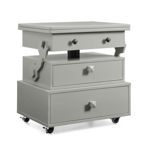 English Elm High-gloss Lacquered Rolling Lift Top End Table with Built-in Charging and Lockable Casters Grey W1413P447453