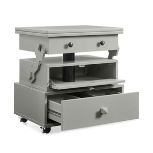 English Elm High-gloss Lacquered Rolling Lift Top End Table with Built-in Charging and Lockable Casters Grey W1413P447453