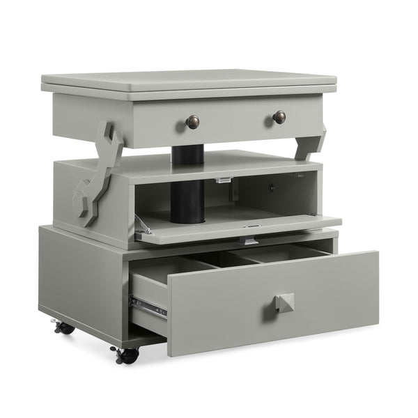 English Elm High-gloss Lacquered Rolling Lift Top End Table with Built-in Charging and Lockable Casters Grey W1413P447453