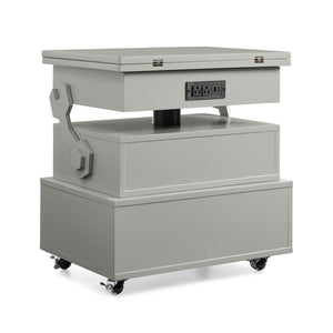 English Elm High-gloss Lacquered Rolling Lift Top End Table with Built-in Charging and Lockable Casters Grey W1413P447453