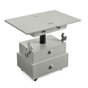 English Elm High-gloss Lacquered Rolling Lift Top End Table with Built-in Charging and Lockable Casters Grey W1413P447453