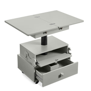 English Elm High-gloss Lacquered Rolling Lift Top End Table with Built-in Charging and Lockable Casters Grey W1413P447453