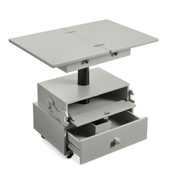 English Elm High-gloss Lacquered Rolling Lift Top End Table with Built-in Charging and Lockable Casters Grey W1413P447453