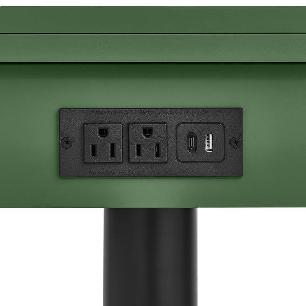 English Elm High-gloss Lacquered Rolling Lift Top End Table with Built-in Charging and Lockable Casters Green W1413P447454