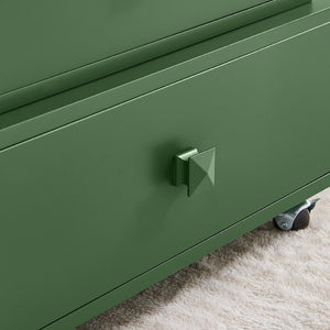 English Elm High-gloss Lacquered Rolling Lift Top End Table with Built-in Charging and Lockable Casters Green W1413P447454