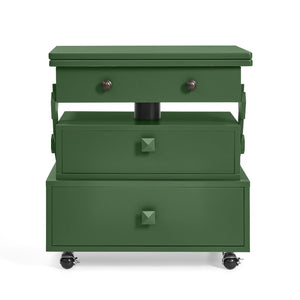 English Elm High-gloss Lacquered Rolling Lift Top End Table with Built-in Charging and Lockable Casters Green W1413P447454