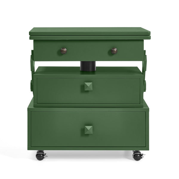 English Elm High-gloss Lacquered Rolling Lift Top End Table with Built-in Charging and Lockable Casters Green W1413P447454