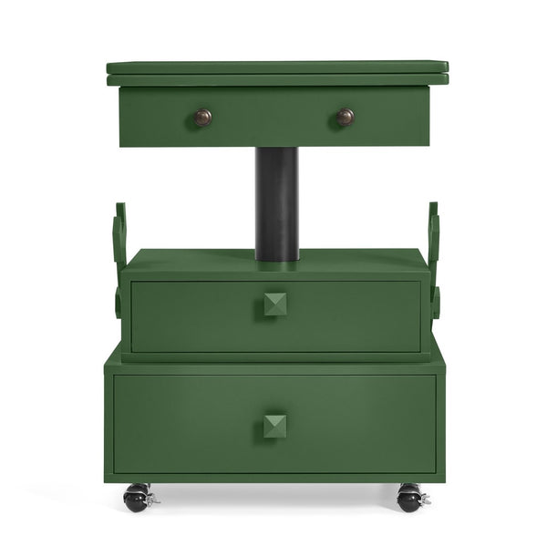 English Elm High-gloss Lacquered Rolling Lift Top End Table with Built-in Charging and Lockable Casters Green W1413P447454
