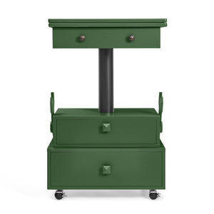 English Elm High-gloss Lacquered Rolling Lift Top End Table with Built-in Charging and Lockable Casters Green W1413P447454