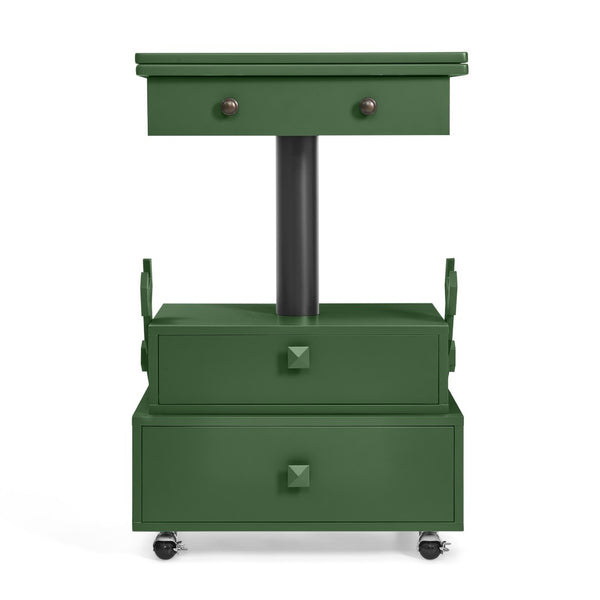 English Elm High-gloss Lacquered Rolling Lift Top End Table with Built-in Charging and Lockable Casters Green W1413P447454