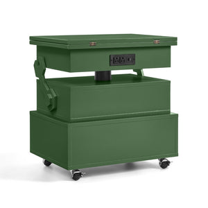 English Elm High-gloss Lacquered Rolling Lift Top End Table with Built-in Charging and Lockable Casters Green W1413P447454