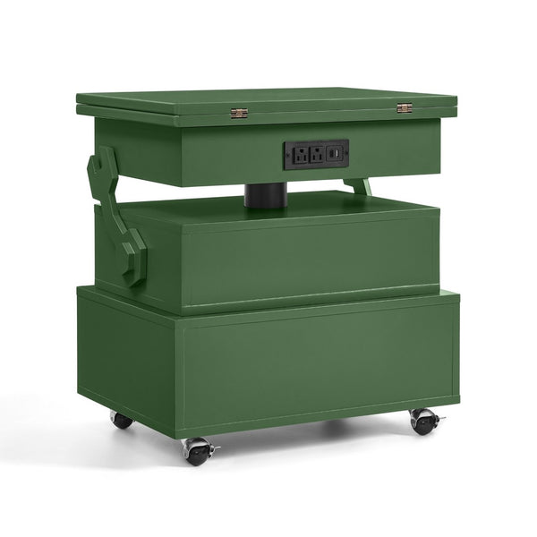 English Elm High-gloss Lacquered Rolling Lift Top End Table with Built-in Charging and Lockable Casters Green W1413P447454